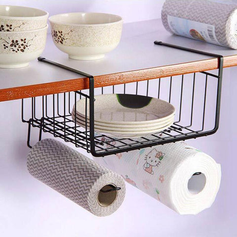 Kitchen Storage Rack Hanging Under Cupboard Iron Storage Shelf Mesh Basket Tableware Cup Towel Holder