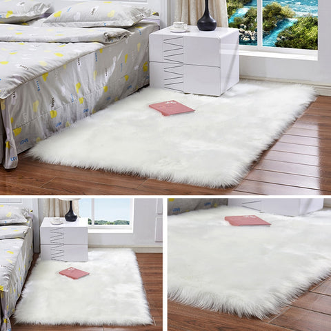 White Long Hair Fashion Bedroom Carpet Shaggy Silky