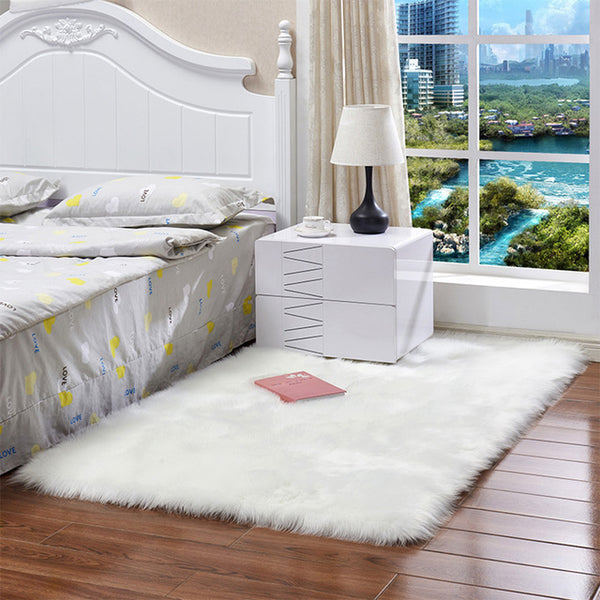 White Long Hair Fashion Bedroom Carpet Shaggy Silky