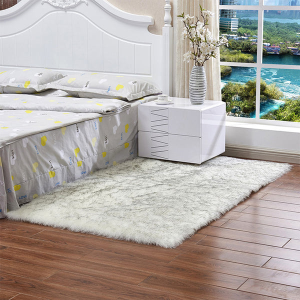 White Long Hair Fashion Bedroom Carpet Shaggy Silky