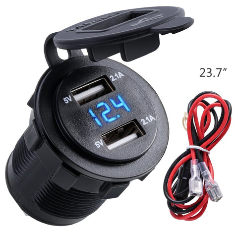 4.2A Waterproof Dual USB Charger Socket Power Outlet with Voltmeter LED light for 12-24V Car Boat marine ATV RV Motorcycle