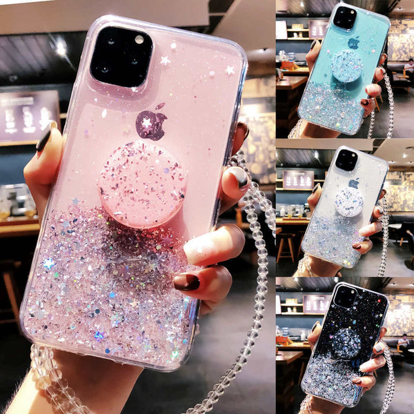 Bling Glitter Case For iPhone 11 Pro Max 11 Pro 11 XS XR X XS Max 6s 6 7 8  PlusSlim Case With Stand Holder Phone Cases Socket