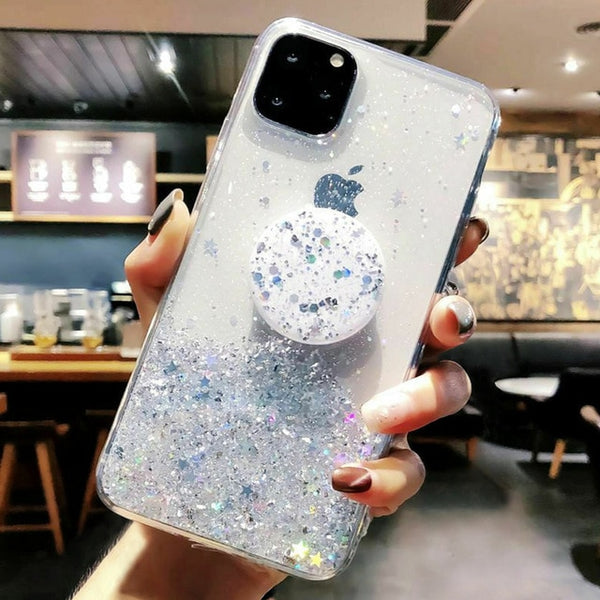 Bling Glitter Case For iPhone 11 Pro Max 11 Pro 11 XS XR X XS Max 6s 6 7 8  PlusSlim Case With Stand Holder Phone Cases Socket