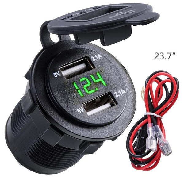 4.2A Waterproof Dual USB Charger Socket Power Outlet with Voltmeter LED light for 12-24V Car Boat marine ATV RV Motorcycle