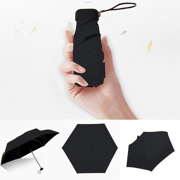 Luxury Lightweight Umbrella Black Coating Parasol 5 Fold Sun Rain Umbrella