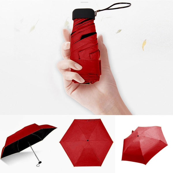 Luxury Lightweight Umbrella Black Coating Parasol 5 Fold Sun Rain Umbrella