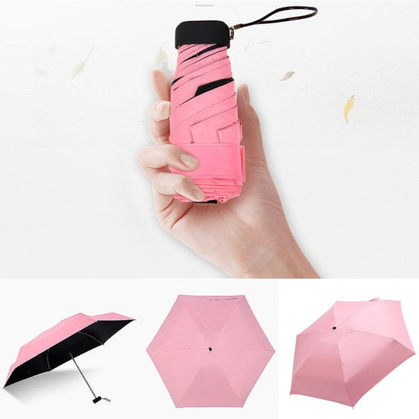 Luxury Lightweight Umbrella Black Coating Parasol 5 Fold Sun Rain Umbrella