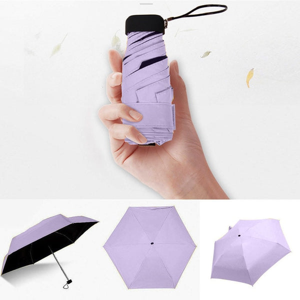 Luxury Lightweight Umbrella Black Coating Parasol 5 Fold Sun Rain Umbrella