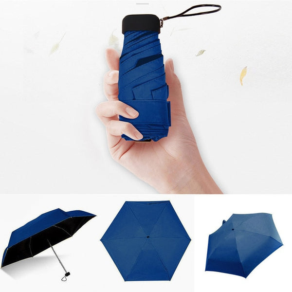 Luxury Lightweight Umbrella Black Coating Parasol 5 Fold Sun Rain Umbrella