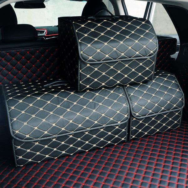 Car Storage Bag PU Leather Trunk Organizer Box Storage Bag Folding Folding Car Trunk