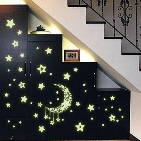 1Pcs 3D Moon Star Luminous Fluorescent Wall Stickers Glow In The Dark Kid Room