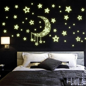 1Pcs 3D Moon Star Luminous Fluorescent Wall Stickers Glow In The Dark Kid Room