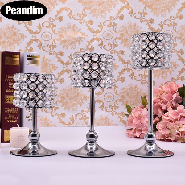 3pcs Silver Gold Plated Candlestick Crystal Candelabra Centerpiece Wedding Decoration