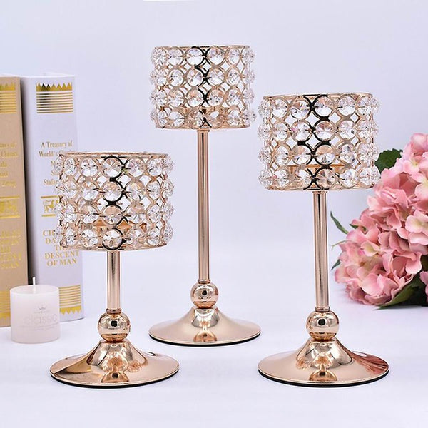 3pcs Silver Gold Plated Candlestick Crystal Candelabra Centerpiece Wedding Decoration