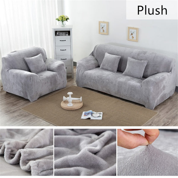Solid Color Plush Thicken Elastic Sofa Cover Universal Sectional Slipcover 1/2/3/4 seater Stretch