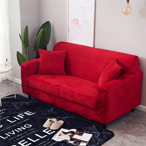 Solid Color Plush Thicken Elastic Sofa Cover Universal Sectional Slipcover 1/2/3/4 seater Stretch