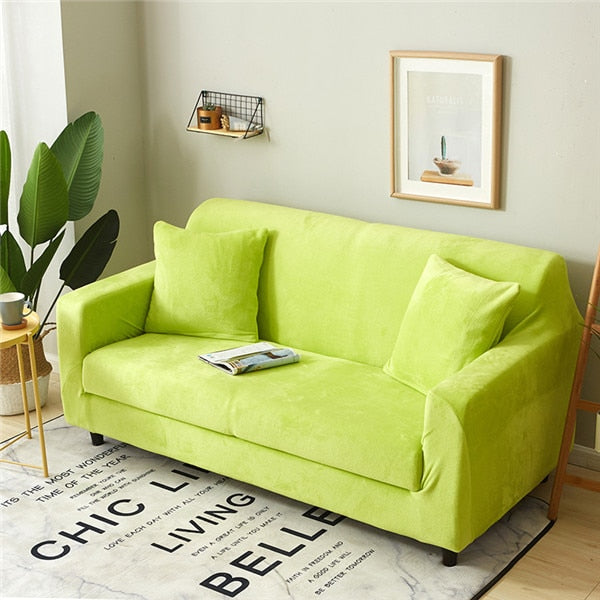 Solid Color Plush Thicken Elastic Sofa Cover Universal Sectional Slipcover 1/2/3/4 seater Stretch