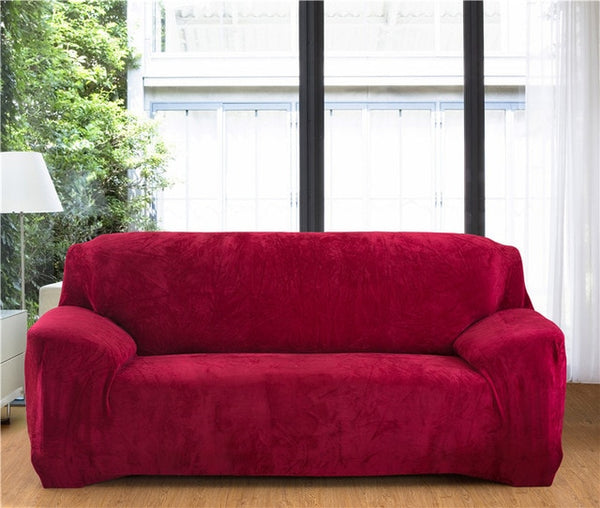 Solid Color Plush Thicken Elastic Sofa Cover Universal Sectional Slipcover 1/2/3/4 seater Stretch