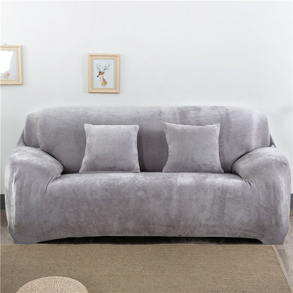 Solid Color Plush Thicken Elastic Sofa Cover Universal Sectional Slipcover 1/2/3/4 seater Stretch