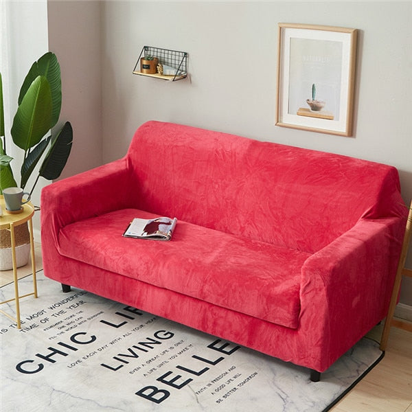 Solid Color Plush Thicken Elastic Sofa Cover Universal Sectional Slipcover 1/2/3/4 seater Stretch
