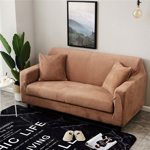Solid Color Plush Thicken Elastic Sofa Cover Universal Sectional Slipcover 1/2/3/4 seater Stretch