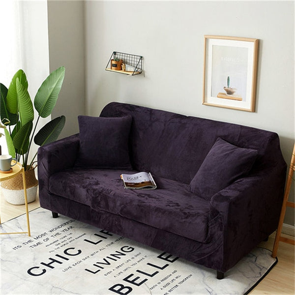 Solid Color Plush Thicken Elastic Sofa Cover Universal Sectional Slipcover 1/2/3/4 seater Stretch