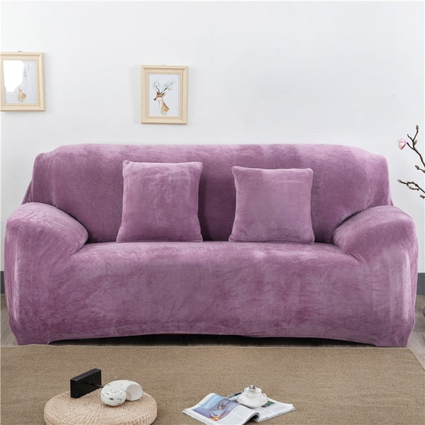 Solid Color Plush Thicken Elastic Sofa Cover Universal Sectional Slipcover 1/2/3/4 seater Stretch