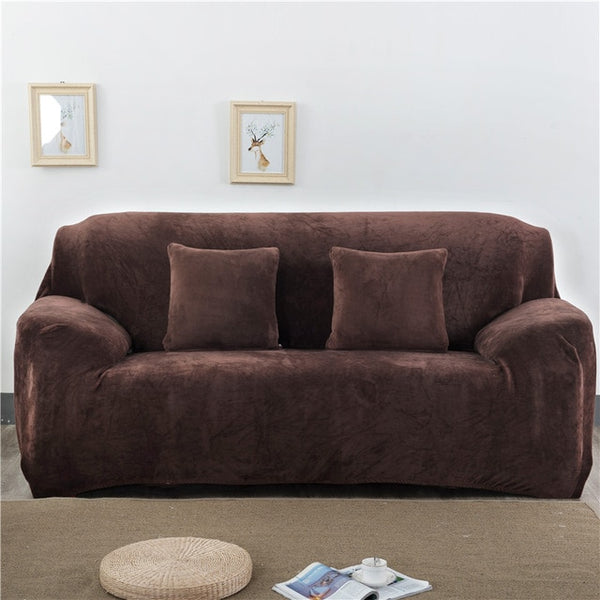 Solid Color Plush Thicken Elastic Sofa Cover Universal Sectional Slipcover 1/2/3/4 seater Stretch