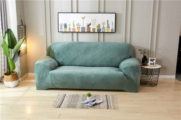 Solid Color Plush Thicken Elastic Sofa Cover Universal Sectional Slipcover 1/2/3/4 seater Stretch