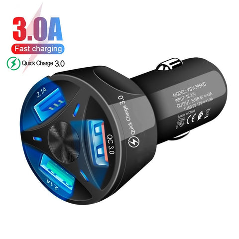 3A Car Charger Quick Charge 3.0 4.0 Universal 3 Port  Fast Charging Adapter For iPhone Samsung Xiaomi