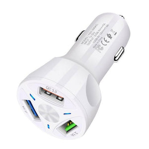 3A Car Charger Quick Charge 3.0 4.0 Universal 3 Port  Fast Charging Adapter For iPhone Samsung Xiaomi