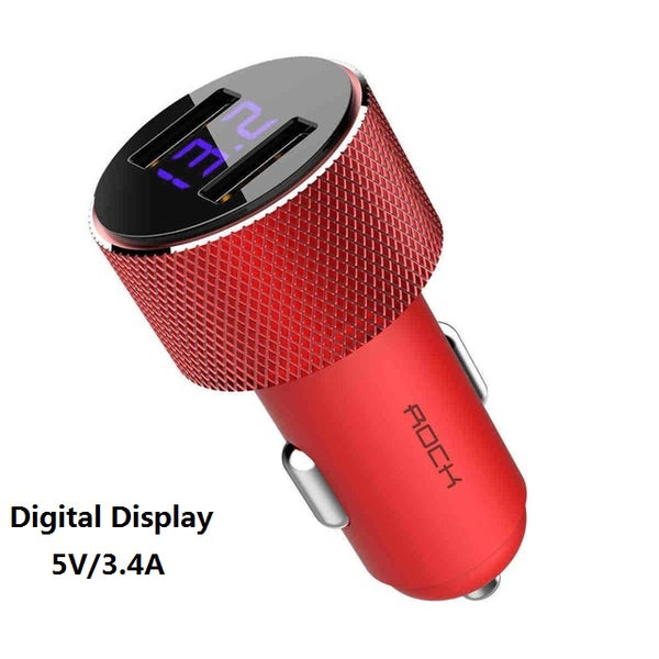 USB Car Charger 3.4A LED Digital Display Metal Dual Universal