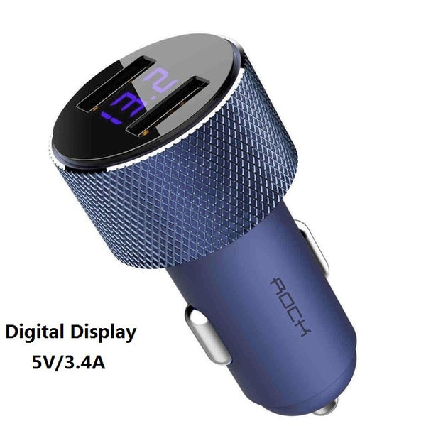 USB Car Charger 3.4A LED Digital Display Metal Dual Universal