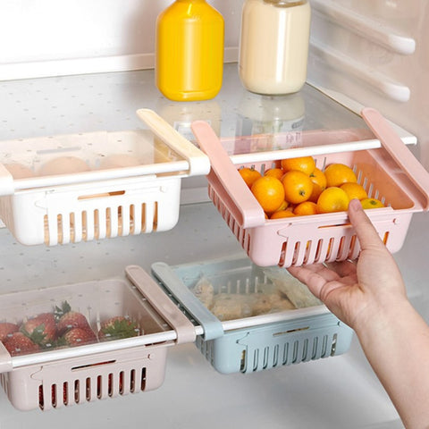 Kitchen Refrigerator Storage Rack Kitchen Organizer AdjustableFridge Freezer Shelf Holder Pull-out Drawer