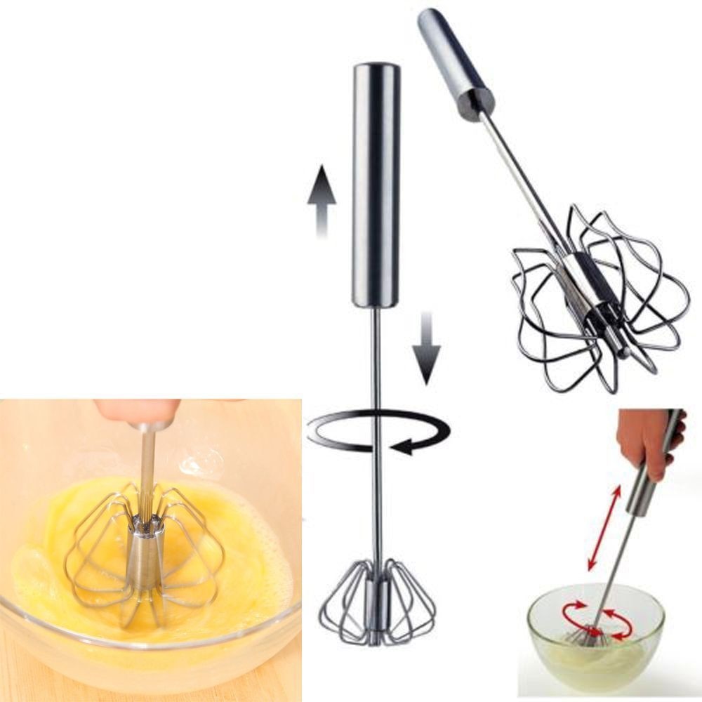 Semi-automatic Mixer Egg Beater Manual Self Turning Stainless Steel