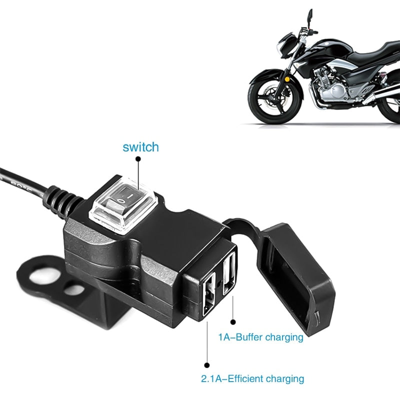 Dual USB Port 12V Waterproof Motorbike Motorcycle Handlebar Charger 5V 1A/2.1A Adapter Power Supply Socket for Phone Mobile